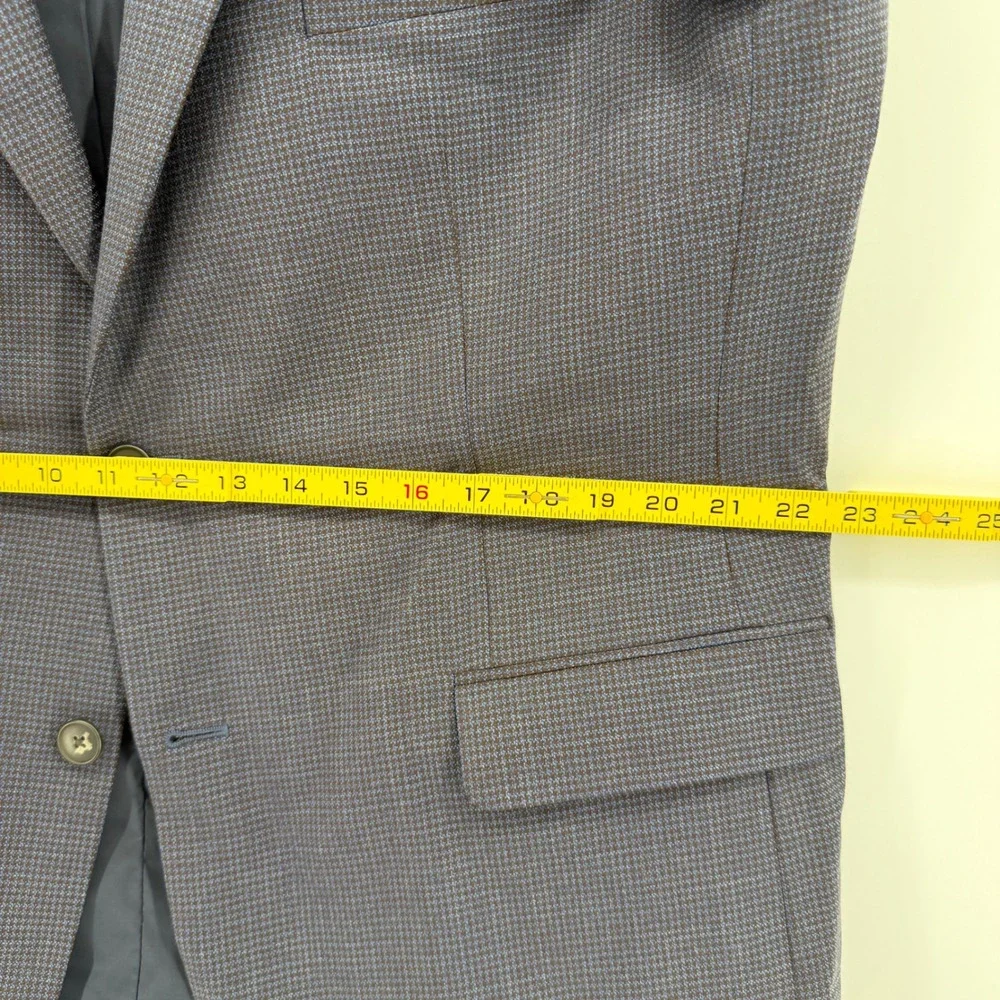 Jos A Bank Mens 44R Sport Coat Navy Brown Micro Check Wool Blend Suit Blazer